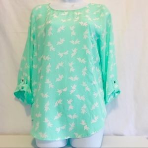 Dove Bird Print Mint Top M